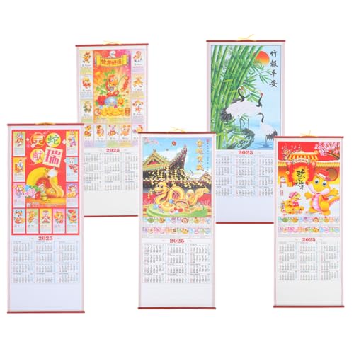 HOODANCOS 5 Stück 2025 Chinesische Wandkalender Schlangenjahr Chinesischer Hängekalender Monatlicher Feng-Shui-Kalender Chinesischer Mondkalender Neujahrsplaner Heimbüro-Dekoration von HOODANCOS