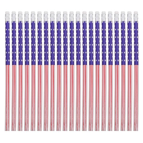 HOODANCOS Bleistift aus Holz, amerikanische Flagge, 60 Stück, patriotische Bleistifte für den 4. Juli des Unabhängigkeitsfestes der Vereinigten Staaten, Partygeschenk, Schulbedarf und von HOODANCOS