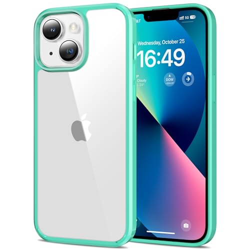 HOOMIL Crystal Clear Hülle für iPhone 13, [Anti Gelb] [Militärisch Stoßfest] Handyhülle Durchsichtig Hart Rückseite Schutzhülle - Mintgrün von HOOMIL