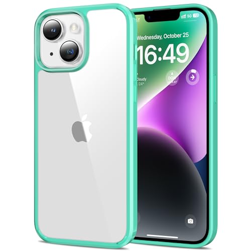 HOOMIL Crystal Clear Hülle für iPhone 14 Plus, [Nie Vergilbung] [Militärisch Stoßfest] Transparent Rückseite Schutzhülle - Mintgrün von HOOMIL