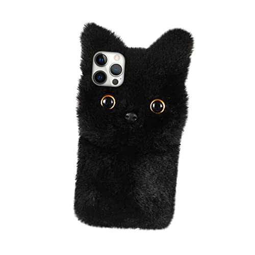 HOOTNEE Telefonschutz Handytasche mit Flauschiger Oberfläche Kratzfestes Handycover gehäuse Cartoon-Telefonschale Plüsch-Handyhülle Flauschige Handyhülle Telefon weichere Hülle Black von HOOTNEE