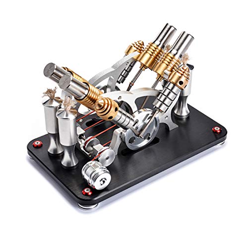 HOPBLOCK Stirling Engine Motor, Metall bootfähig V4 4 Zylinder Stirling Motor Modell, Externer Verbrennungsmotor Stirlingmotor Bausatz Pädagogisches Spielzeug von HOPBLOCK