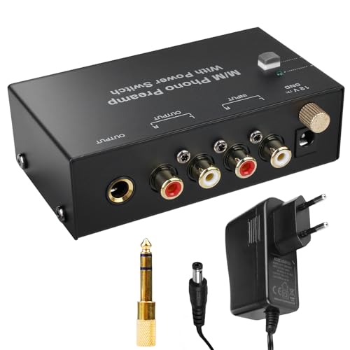 Phono Vorverstärker Plattenspieler - Phono Preamp für Plattenspieler mit MM-Abtast-Systemen, RCA Input & Output, Verstärker Stereo mit Pegel, Schwarz von HOSPAOP