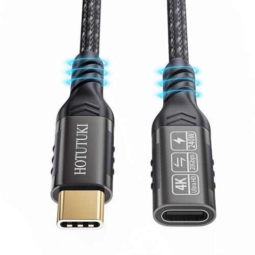 HOTUTUKI USB C Verlängerung Kurz 50CM USB c 3.2 Kabel verlängerung Stecker auf Buchse Verlängerungskabel Unterstützt 20Gpbs Sync 240W, USB c verlängerung 0,5m 20gbs von HOTUTUKI