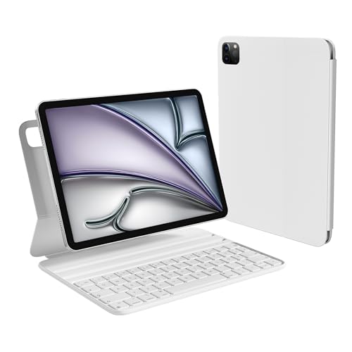 HOU für iPad Air 5 Hülle mit Tastatur für iPad Air 6 11 Zoll, für iPad Pro 11 Hülle mit Tastatur (4./3./2./1st),für iPad Air 4. Hülle mit Tastatur, Ultra Slim,Verstellbarer Ständer,QWERTZ,Weiß von HOU