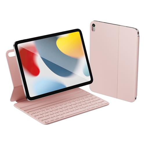 HOU iPad 10. Generation Tastatur-Case mit einstellbarem Winkel, Smart Keyboard Folio und magnetischem Laden - Kompatibel mit dem iPad 10. Generation 10.9" 2022 Rosa QWERTZ Deutsches Layout von HOU