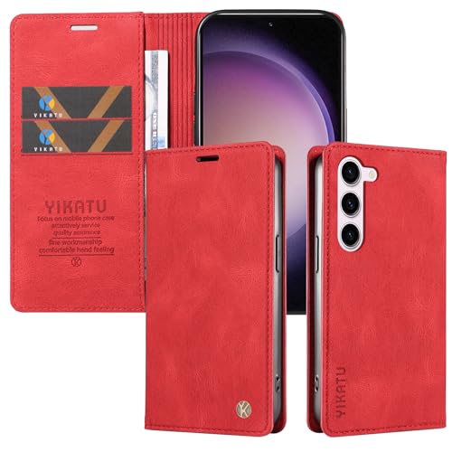 HOUSIM Hülle für Samsung Galaxy S23 5G Handyhülle Klappbar Klapphülle mit Kartenfach Lederhülle Handytasche Schutzhülle Leder Handy Tasche Etui Wallet Book Flip Case Cover - Rot von HOUSIM