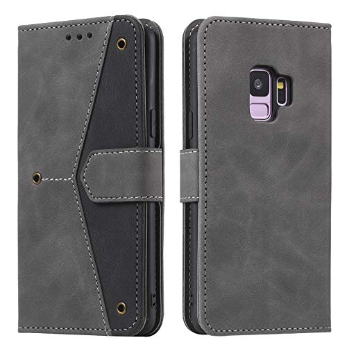 HOUSIM Hülle für Samsung Galaxy S9 / G960F Klapphülle Handyhülle mit Kartenfach Schutzhülle Klappbar Buchhülle Leder Handy Tasche Wallet Flip Case Cover Handytasche - Grau von HOUSIM