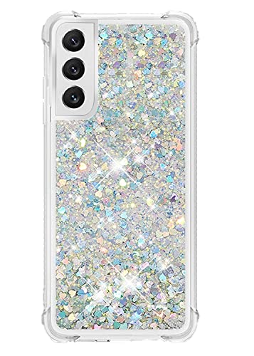 HOUSON Glitzer Hülle kompatibel mit Samsung Galaxy S21 Plus hülle, Glitzer Flüssig Treibsand Transparent Silikon Case Silber von HOUSON