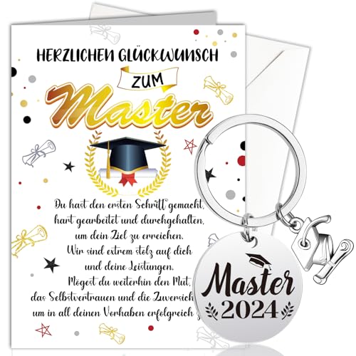 HOWAF Master Karte Glückwunschkarte zum Master 2024, Karte zum Master Abschluss Karte Bestandene Prüfung Karte Master 2024 Schlüsselanhänger für Geschenke zum Masterabschluss, Abschluss Geschenk von HOWAF
