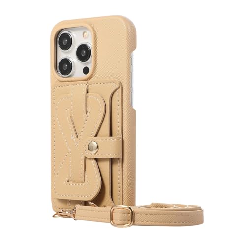 HOWGARI Handyhülle for iPhone 15/15 Plus/15 Pro/15 Pro Max Umhängetasche Mit Handgelenkschlaufe Brieftaschenhülle Mit Handschlaufe Rückseitenhülle (Beige,15 Pro Max) von HOWGARI