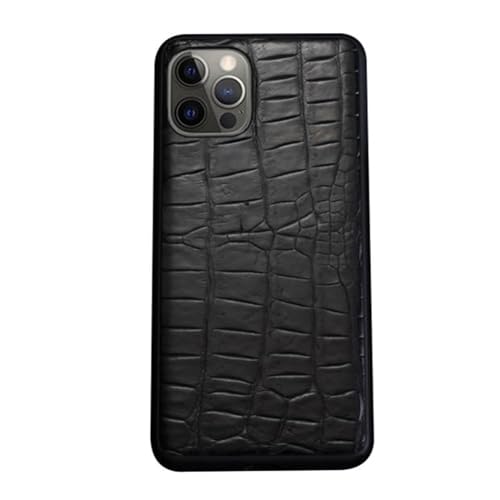 HOWGARI Hülle Für iPhone 15/15 Pro/15 Plus/15 Pro Max Krokodilhäute Muster Case Premium Echtes Leder Shell Slim Hülle Mit Kameraschutz (15 Pro,Black1) von HOWGARI