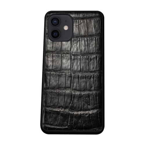 HOWGARI Hülle Für iPhone 15/15 Pro/15 Plus/15 Pro Max Krokodilhäute Muster Case Premium Echtes Leder Shell Slim Hülle Mit Kameraschutz (15 Pro Max,Black2) von HOWGARI