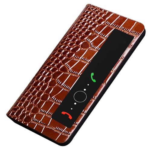 HOWGARI Hülle für Huawei Mate 60 Pro/60 Echtes Leder Stoßfest Handyhülle Klassisches Krokodilmuster Mit Standfunktion Anti-Fingerabdruck-Schutz (Braun,Mate60Pro) von HOWGARI