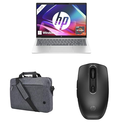 HP Pavilion Plus Laptop, 14" 3K OLED Display, 120 Hz, AMD Ryzen 7 7840U, 16 GB LPDDR5x RAM, 1 TB SSD, AMD Radeon 780M, Windows 11, QWERTZ, Silber, Laptoptasche, 690 Wireless-Maus von HP