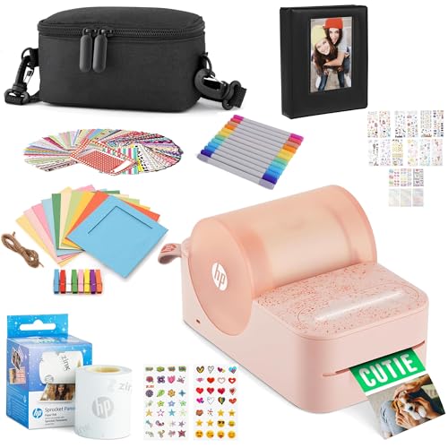 HP Sprocket Panorama Tragbarer Sofort-Farbetiketten- und Fotodrucker (Rosa), Geschenkpaket mit Etui, Zink-Rolle, Fotoalbum, Markern, Aufklebern und Rahmen von HP