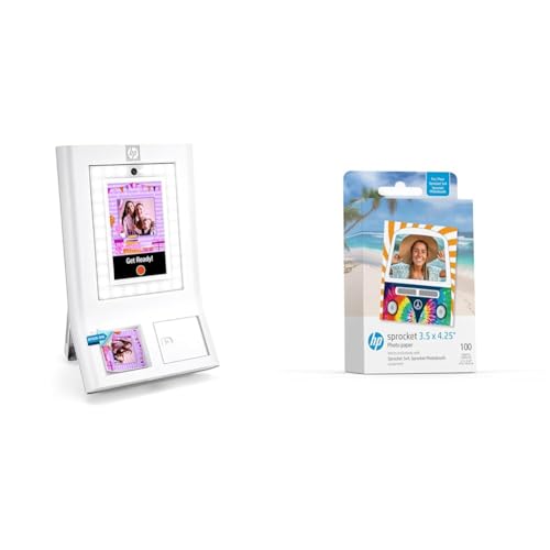 HP Sprocket Photo Booth Machine, Sofortbild-Farbfotodrucker Sprocket 3,5 x 4,25 Zoll Zink-Fotopapier mit Selbstklebender Rückseite (100er-Packung) von HP