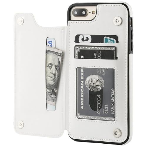 HPQWN Flip-Cover aus Leder im Retro-Kartenhalter für iPhone 15 14 13 12 11 Pro Max Mini Wallet Case XR X XS Max, Weiß, Für iPhone 15 Plus von HPQWN