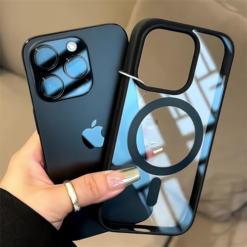 HPQWN Matte magnetische Ladehülle aus natürlichem Titan für iPhone 16 15 14 13 12 11 Pro Max Plus, stoßfeste Hartschale, Schwarz, für iPhone 12 Pro Max von HPQWN