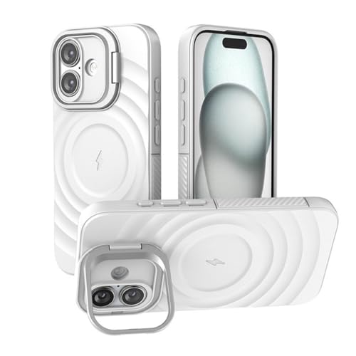 HPQWN Ripple Magnetische Saugnapf-Telefonhülle für iPhone 16 Plus 15 14 13 Pro Max Objektivhalter Anti-Fall-Maßnahmen Schutzhülle, Weiß, Für iPhone 15 Pro von HPQWN