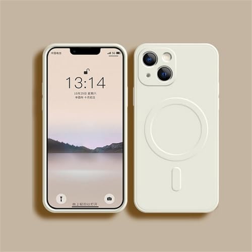 Stoßfeste Hülle aus flüssigem Silikon für iPhone 16 15 14 13 12 11 Pro Max Plus Telefon magnetische kabellose Ladeabdeckung, Antikweiß, für iPhone 14 Plus von HPQWN