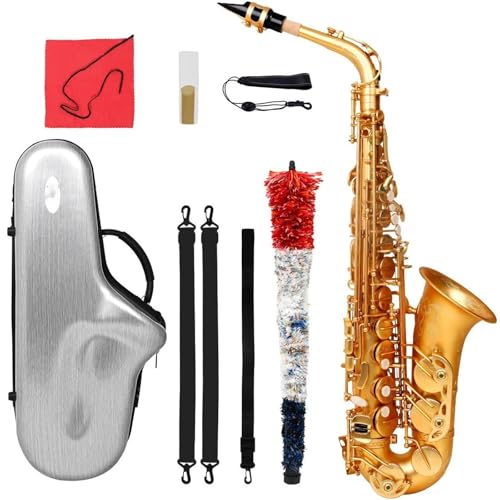 Saxophon Altsaxophon Eb Messing Goldlack Sax Musikalisches Holzblasinstrument Mit Kofferzubehör von HQWBVD