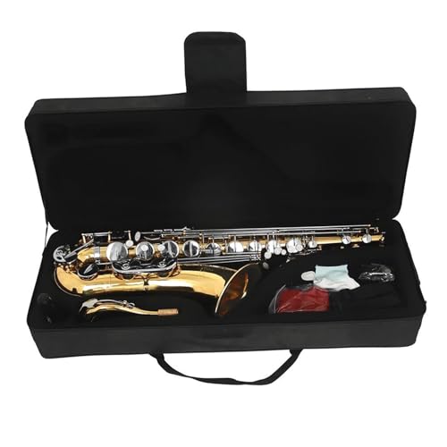 Saxophon Professionelles Tenor-Saxophon Bb-Ton Professionelles Messing-Saxofon Holzblasinstrument Mit Kofferständer Rohrblatt-Zubehör von HQWBVD