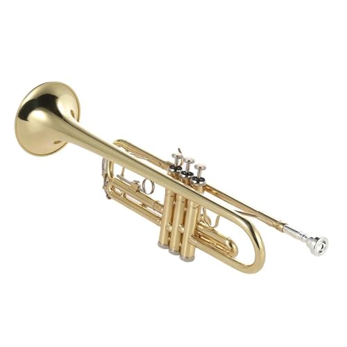 Trompete Angenehmes Gefühl Trompete Bb Flachmessing Goldlackiert Exquisites Langlebiges Musikinstrument Mit Handschuhgurtetui von HQWBVD