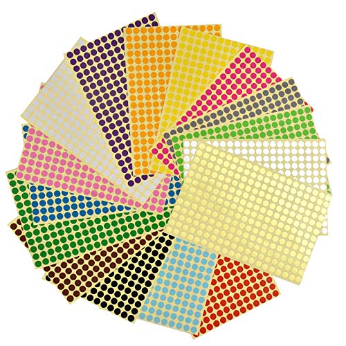 HQdeal 16 Blätter Runden Klebepunkte,Markierungspunkte 8mm Klebepunkte Bunt Vielzweck-Etiketten Farbpunkte Aufkleber Etiketten Rund Selbstklebend Aufkleber für Kalender,Planer und zum Basteln, Papier von HQdeal