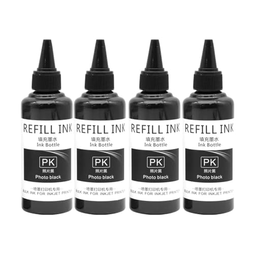 HRNJX 4-Farben-Dye-Tinte, 100 ml, Nachfüllset, kompatibel mit Tintenstrahldruckern, Desktop-Drucker-Tintenpatronen(4 Dye Ink-Black) von HRNJX