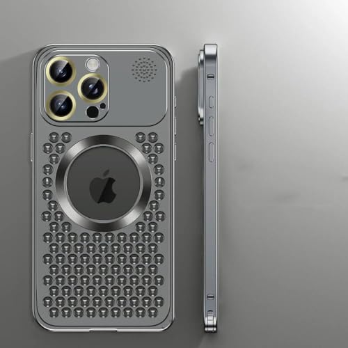 HSJFS Magnetische Aluminium-Telefonhülle für iPhone 12 13 14 15 Pro Max 15 14 Plus Metall-Wärmeableitungs-Kabellose Ladeabdeckung, Schwarz, für iPhone 14 Pro Max von HSJFS