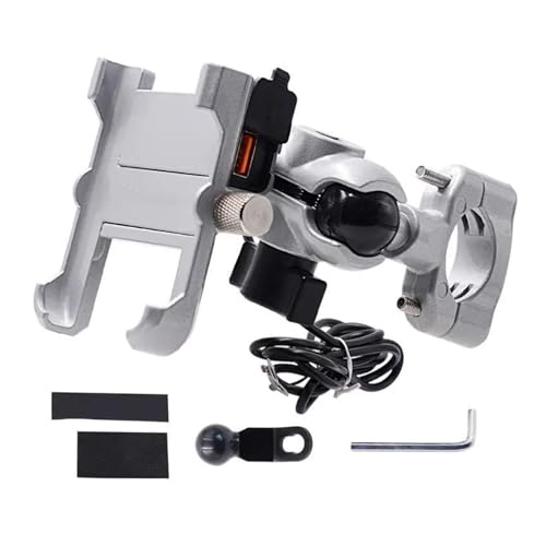 Motorrad Handyhalterung Navigationshalterung Für Handy 4,3-6,7 Zoll wasserdichte Metall Motorrad Smartphone Halterung Lenker Ständer Halter Mit QC3.0 USB Schnell Ladegerät (Size : Silber) von HSPORT