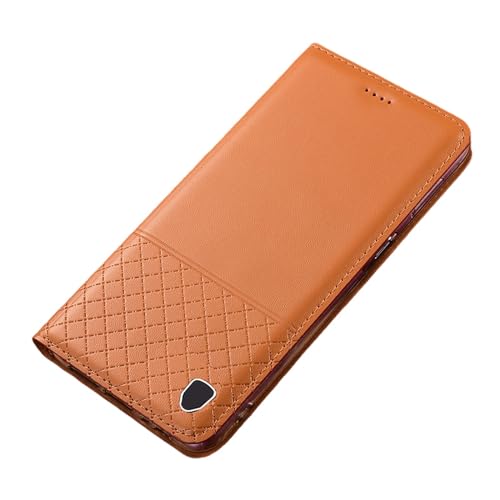 HSSHRAQVEchtleder Hülle für iPhone 16 Pro Max 16 Plus 16 Pro 16 Erstklassigem Rindsleder Handyhülle mit Kartenfach Standfunktion Magnetverschluss Flip Case,for 16 Plus,Orange von HSSHRAQV