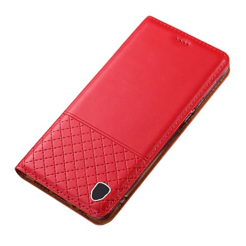 HSSHRAQVEchtleder Hülle für iPhone 16 Pro Max 16 Plus 16 Pro 16 Erstklassigem Rindsleder Handyhülle mit Kartenfach Standfunktion Magnetverschluss Flip Case,for 16 Plus,Red von HSSHRAQV