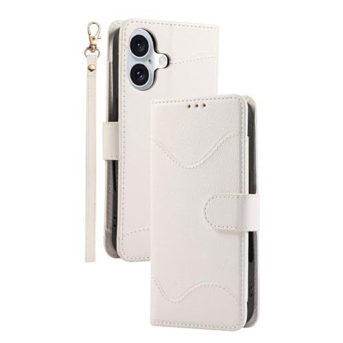 HSSHRAQVHülle für iPhone 16 Pro Max 16 Plus 16 Pro 16 mit Kette, Mode Leder Handyhülle Klapphülle mit Kartenfach Standfunktion Magnetische Schutzhülle,for 16 Plus,White von HSSHRAQV