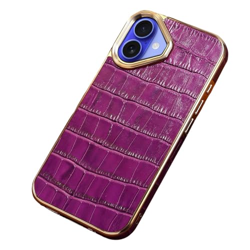 HSSHRAQVUltradünne Hülle für iPhone 16 Pro Max 16 Plus 16 Pro 16 Krokodilmuster Echte Ledertasche Handyhülle Case Stoßfest Kratzfest Schutzhülle,for 16 Plus,Purple von HSSHRAQV