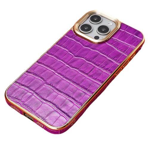 HSSHRAQVUltradünne Hülle für iPhone 16 Pro Max 16 Plus 16 Pro 16 Krokodilmuster Echte Ledertasche Handyhülle Case Stoßfest Kratzfest Schutzhülle,for 16 Pro Max,Purple von HSSHRAQV