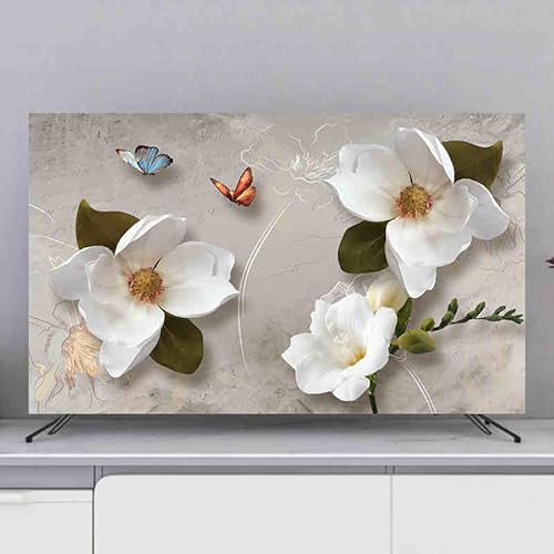 TV Abdeckung Rutschfeste TV Staubschutzhülle LCD Abdeckung Zum Aufhängen Innen 32-80 Zoll LCD TV Bildschirmschutz Universal Kunst Dekorationstuch In Verschiedenen Größen-flower1||58-60"（140X85cm） von HSTANGKY