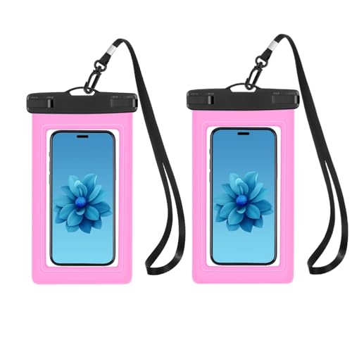 HSTWODE 2 Stück wasserdichte Handyhülle, Unterwasser Handytasche ，IPX8 Wasserfeste Hülle für Schwimmen, Smartphone bis zu 7 Zoll (2 Stück Rosa) von HSTWODE