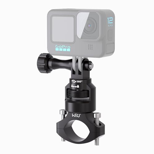 HSU Fahrrad Lenkerklemmhalterung Motorrad Halterung Kompatibel mit Go Pro Insta 360 Osmo Action Kameras - 360 Grad Drehung (Schwarz) von HSU