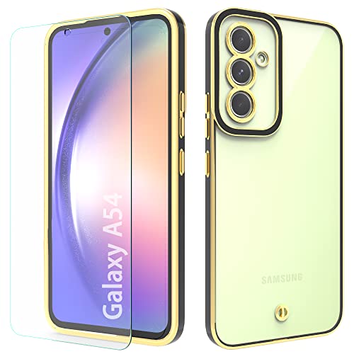 HTDELEC Hülle für Samsung Galaxy A54 5G + Schutzfolie,Transparent Dünn Handyhülle Galvanisierte TPU Silikon Bumper Schutzhülle Case Cover für Samsung Galaxy A54 5G - Schwarz von HTDELEC