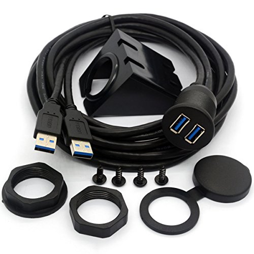 USB 3.0 Flush Mount Kabel, Dual USB Flush Dash Panel Mount Kabel männlich zu weiblich Verlängerung Code für Auto LKW Boot Motorrad Armaturenbrett (2m/6ft) von HTGuoji