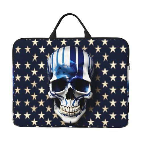 Blaue gestreifte Laptoptasche mit Sternen und Totenkopf-Druck, stilvoll, 35,6 cm (14 Zoll), wasserabweisend, Laptop-Tasche, Laptop-Tragetasche für Männer und Frauen, Schwarz,, Schwarz, One Size von HTTUP