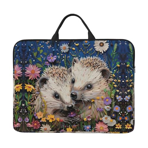 Laptoptasche mit Blumenmotiv und Igel-Druck, stilvoll, 35,6 cm (14 Zoll), wasserabweisend, Laptop-Tasche für Damen und Herren, Schwarz, Einheitsgröße von HTTUP