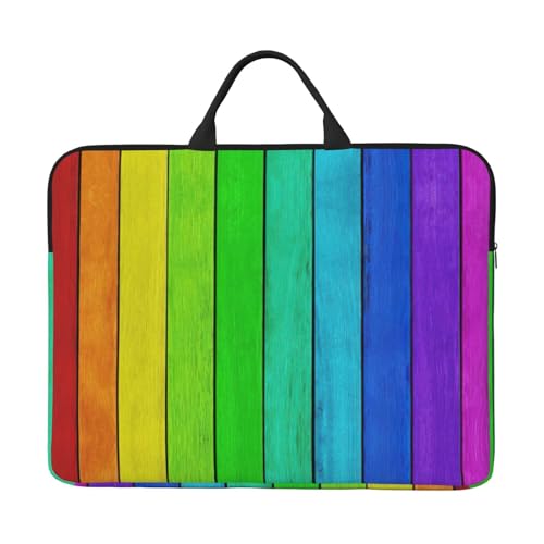 Laptoptasche mit Regenbogen-Farbdruck aus Holz, stilvoll, 35,6 cm (14 Zoll), wasserabweisend, Laptop-Tasche für Damen und Herren, Schwarz, Einheitsgröße von HTTUP