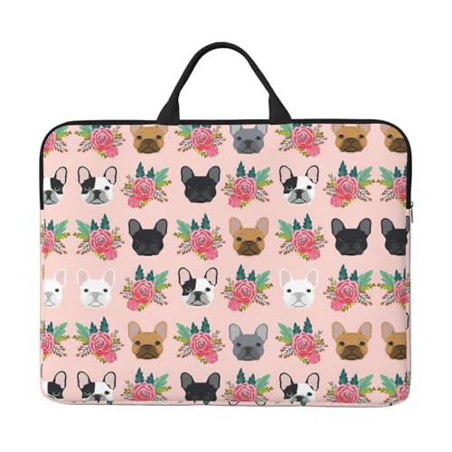 Laptoptasche mit französischer Bulldogge und Blumendruck, stilvoll, 35,6 cm (14 Zoll), wasserabweisend, Laptop-Tasche für Damen und Herren, Schwarz, Einheitsgröße von HTTUP