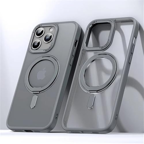 HTVZY 360 ° drehbare Handyhülle mit Ständer für iPhone 15 12 11 13 14 16 Pro Max Magnetischer Ringhalter Transparente Matte Abdeckung, grau, für iPhone 12 von HTVZY