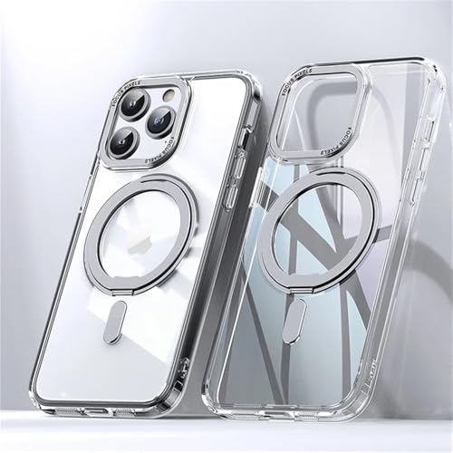 HTVZY 360 ° drehbare Stand-Telefonhülle für iPhone 15 12 11 13 14 16 Pro Max Magnetischer Ringhalter Transparente Matte Abdeckung, Transparent, Für iPhone 16 von HTVZY