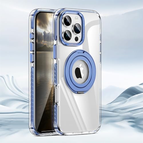 HTVZY Magnetische Telefonhülle mit Metallringhalter für iPhone 15 14 13 16 Pro Max Plus 16Pro 360 ° drehbarer Ständer Transparente Abdeckung, Blau, Für iPhone 13 von HTVZY