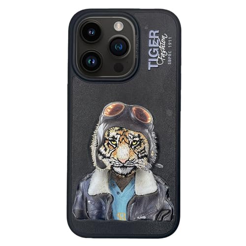 HTXONB Bestickte Angry Tiger Herrenjacke Sonnenbrillenhülle für iPhone 15 Pro Max 15 Plus Stoßfeste Rückseite, Schwarz, für iPhone 15 Plus von HTXONB